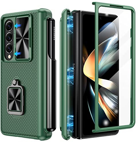 Doeshine Samsung Galaxy Z Fold 4 Case with 360° Ring Kickstand, Green
