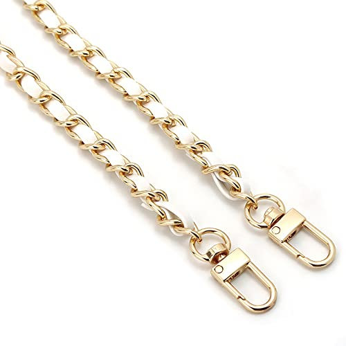 Taschenkette 120cm,Tasche Schultergurt Kette Accessoires Tasche mit Metallband Diagonal Durch die Lederkette,Ersatzzubehör für Handtaschen,Umhängetaschen,Geldbörsen,Hellgoldene Kette (weiß)
