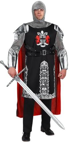 Spooktacular Creations Herren Ritter Cape Tunika Hood Set, Erwachsene California Kostüm Kollektion, Schwarzer Drache Ritter Kostüm für Halloween Dress Up Cosplay Party (XL)