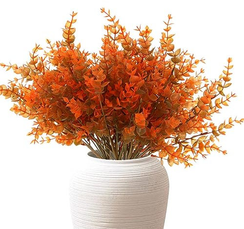 Leixi 8 Bundles Artificial Fall Flowers No Fade Faux Autumn Plants, Fake Indoor Outdoor Greenery for Thanksgiving Christmas Wedding Party Home Garden Décor (Orang 2)