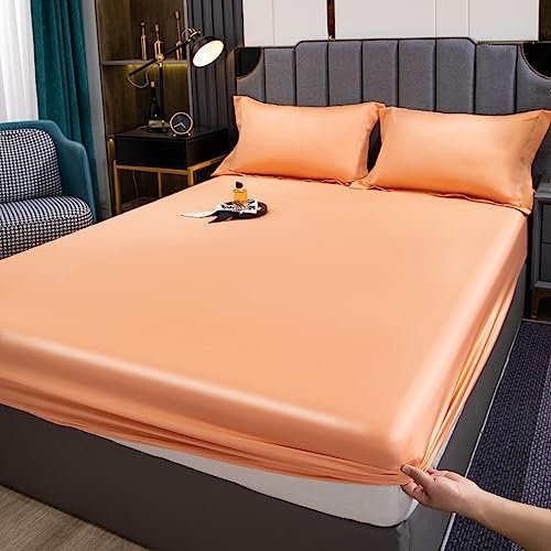 JIANINGHOME Bettlaken 200x220,Satin Spannbettlaken Glatt Seide Glanzsatin Bettlaken Boxspringbett Topper Microfaser Spannbetttuch für Matratze