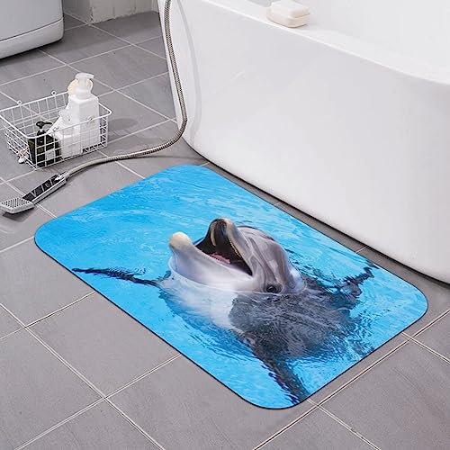 UNIOND Badematte mit Delfin-Motiv, rutschfest, saugfähig, Kieselgur-Teppich für Badezimmer und Küche
