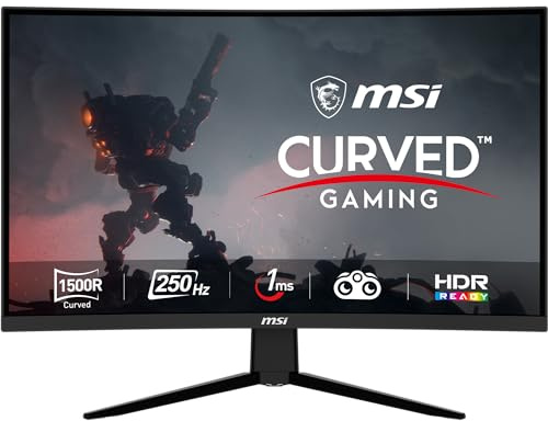 MSI G32C4X, 32 Gaming Monitor, 1920 x 1080 (FHD) Curved Gaming Monitor, 1 ms, 250Hz, FreeSync, 1500R, HDMI, DisplayPort, Tilt Adjustable.