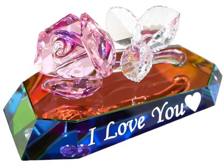 Multicolor Crystal Rose Figurines Gifts I Love You for Her Romantic Anniversary Wedding Party Decor Flower Ornaments Birthday Presents for Wife Girlfriend Valentine's Day
