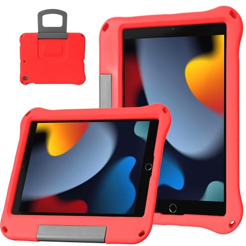 DJ&RPPQ Kids Case for iPad 9th / 8th / 7th Generation (iPad 10.2 Inch 2019/2020/2021), Lightweight & Shockproof Handle Stand Case Compatible with iPad Pro 10.5 / iPad Air 3 10.5 / iPad 10.2 (Red)