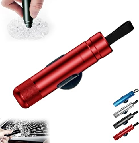 Hammerdex-Glasbrecher, Hammerdex-Sicherheitshammer, sicherer Hammer-Glasbrecher, Glasbrecher und Sicherheitsgurtschneider, Notfall-Fluchtwerkzeug für Autos, Kompaktes und ergonomisches (Rot)