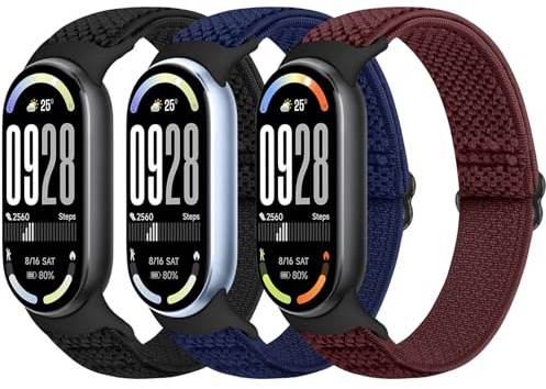Bcuckood Elastisches Armband Kompatibel mit Xiaomi Smart Band 10/9/8 Damen Herren, dehnbares Uhrenarmband weiches elastisches Nylon Ersatzarmband für Xiaomi Mi Band 10/9/8, 3 Stück