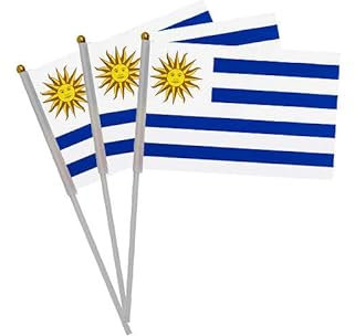 20 Piezas de Banderas de manivela de Uruguay para el día Nacional,Uruguay Mini Bandera portátil, Bandera Uruguay, Pequeña Bandera Uruguay, Mini Bandera Uruguay