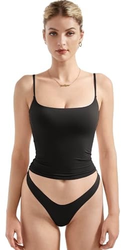 SUUKSESS Women Sexy Square Neck Tank Top Summer Y2K Going Out Tops Casual Sleeveless Basic Cami Shirts (Black, S)