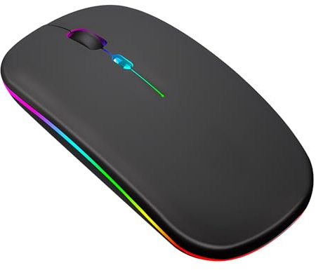 Lancoon Wiederaufladbare Kabellose Maus mit Gaming 2.4G Leise Bunte Lichter Einstellbare DPI Ausdauer Ergonomisches Design Plug and Play für Arbeit Computer (Schwarz)
