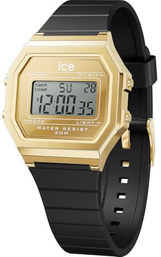 Ice-Watch - Ice Digit Retro Metal Gold Mirror Black - Schwarze Damenuhr mit Silikonarmband - 022731 (Small)