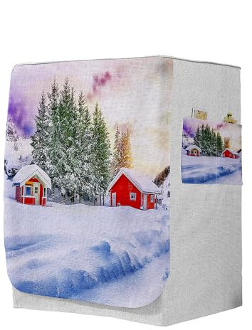 Highdi 3D Funda de Lavadora Cubierta, Secadoras de Carga Frontal Protector Exterior Cubierta a Prueba de Polvo (Capacidad M 8~10kg,Copo de Nieve 8)