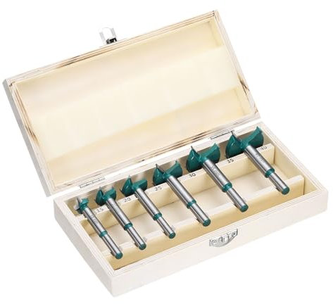sourcing map 6pcs Forstner Drill Bit Set 15/20/25/30/35/40mm (19/32 25/32 1 1-3/16 1-3/8 1-9/16) Carbide Tip Wood Drill Bits Hole Opener for Hinge Drilling Woodworking with Wood Box