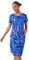 Roman Originals Shift Dress with Pockets for Women UK - Ladies Summer Autumn Winter Smart Casual Work Short 3/4 Sleeve Tunic Knee Length Pleated Gathered Waist Tea Loose - Petite Blue - Size 12