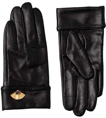 KARL LAGERFELD Lederhandschuhe mit Logo K/Signature Fan, goldfarben, Schwarz, Schwarz , S