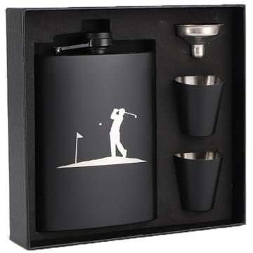Zixrmor 1X304 Flachmann und Trichter, 2 kleine Tassen,8oz.227 ml Flachmann Mit Gravur, Geeignet Zum Edelstahl Flachmann Tragen von Alkohol Geschenkverpackung Flask(Schwarz) (Sportmuster)