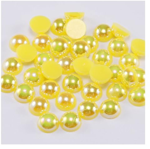 Wisafory Halbrunde Perlen Flache Rückseite Perle Halb Runde Harz Perlen Flache Böden Perlen Glanz Kunstperlen für DIY Basteln Halsketten Armbänder Schmuck Hochzeitskleider Gelb 10mm x 100 Stück