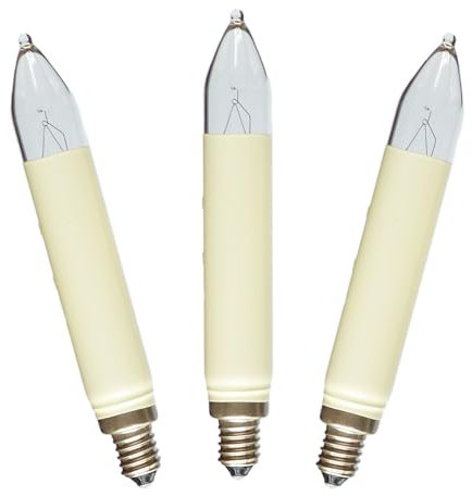 Erzgebirgslicht - AUSWAHL - 3 Stück Schaftkerze 12V 3W E10 für 20 Brennstellen Ersatzbirne Glühbirne (Normal-) Schaftkerze Glühlämpchen für Lichterketten Pyramide und Schwibbogen (keine LED!)