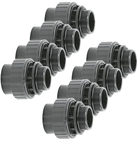 HAF 8X PVC Fittings Verschraubung O-Ring mit 63mm x 2 | Klebemuffe x Außengewinde | Adapter aus grauem PVC | PN16 für PVC Rohr, Poolfitting, Poolverrohrung, Druckleitung, Rohrleitung & Teich