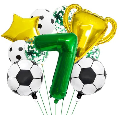 ParPix 11 Stück Fussball Luftballon 7. Geburtstag Junge,Fussball Deko Geburtstag Kinder 7 Jahre,Grün Luftballon 7 Jahre Jungen Fussball Geburtstags Deko,Fußball Geburtstagsdeko 7 Jahres Junge Ballons