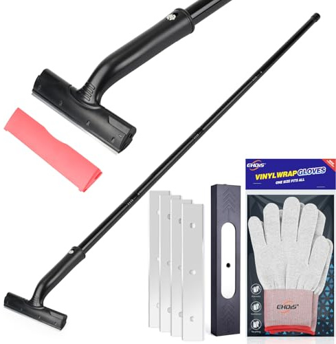EHDIS Tapetenentferner Kit - Fensterschaber mit Ausziehbarer Griff(120cm), 20 Ersatzklingen und Handschuhe, zum Entfernen von Tapeten und Bodenfliesen-Kleber, Farbe, Abziehbilder, 6INCH