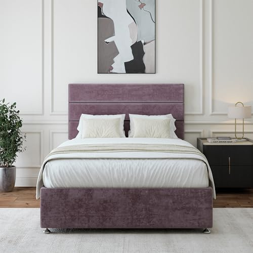 Bedmaster Naples Velvet Divan Bed Base With Storage And Lined Headboard - Colour And Size Options (Mauve No Drawer, Double)