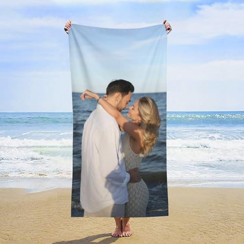RHMMDIYST Personalisiertes Strandtuch | Individuelles Badetuch mit Foto/Text | Dickes Mikrofaser-Handtuch, weiches und schnell trocknendes Strandtuch – geeignet für Reisen, Meer, Camping, Schwimmen (1
