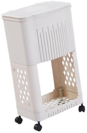 Milageto Poubelle de cuisine étroite avec support de rangement, poubelle moderne à roulettes pour chambre à coucher ou dortoir, 2 Niveaux 29 Cm X 18 Cm X 48 Cm
