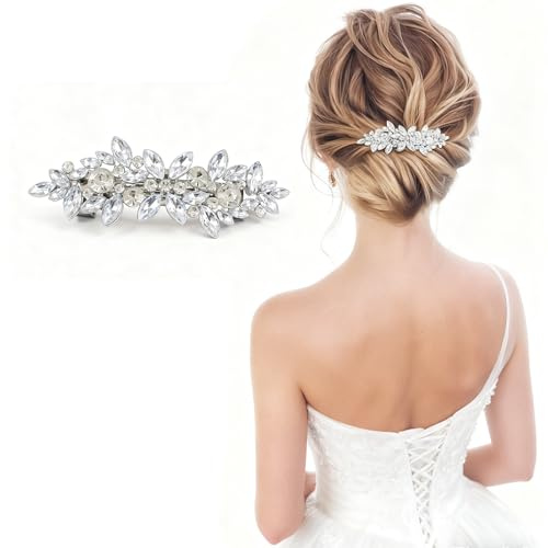 Crystal Elegance Braut Haarspange, Silber Strass Hochzeit Haarschmuck, Funkelndes Blumendesign Haarnadel für langes Haar