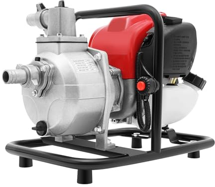 Benzin Wasserpumpe 4-Takt 1,2 kW Motor mit 38 cm³ Hubraum 135 L/min Fördermenge 30m Förderhöhe Selbstansaugend für Garten und Landwirtschaft