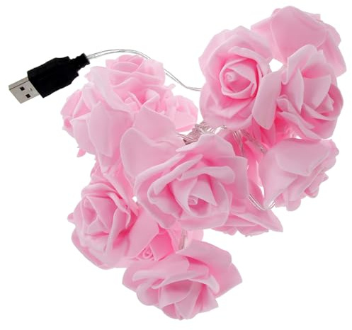 GARVALON LED Rosen Lichterkette mit 20 LED Blumen für Hochzeiten Party Valentinstag Weihnachtsdeko USB Betrieben Zufällige Farbe Zufällige Farbe