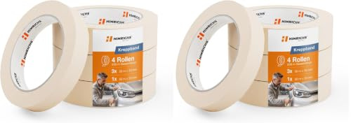 Hinrichs Kreppband 4x - Abklebeband 3 Rollen 50m x 30mm + 1 Rolle 50m x 20mm - Maler Klebeband zum Streichen und Lackieren - Abdeckband für Malerarbeiten - Malerkrepp für Renovierung & Auto
