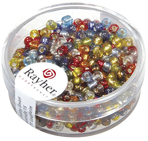 Rayher 1405549 Rocailles, 2,6 mm ø, mit Silbereinzug, gemischt, nicht waschabr