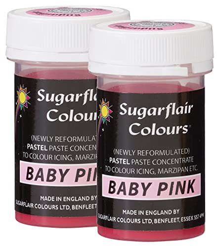 Sugarflair Baby Pink Pastel Food Colouring Paste, Highly Concentrated for Use with Sugar Pastes, Buttercream, Royal Icing or Cake Mix, Subtle Colour Dye - 25g (Pack of 2)