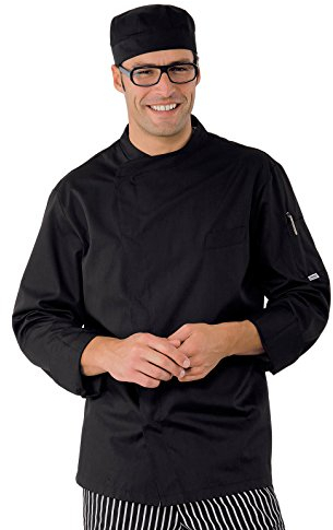 Isacco Giacca Cuoco Modello Pretoria Nero, Nero, L, 65% Poliestere 35% Cotone, Manica Lunga