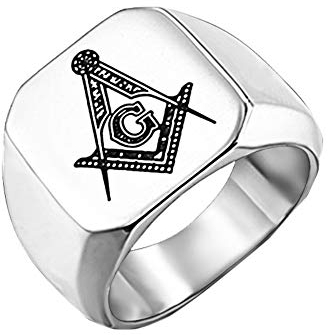 PAURO Herren Damen Jahrgang Freimaurer Ring aus Titan Stahl Punk Stil Silber Größe 68 (21.6)