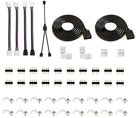 RUNCCI-YUN Connettore Striscia LED 4pin, Con 4 Pin Cavo Splitter, Prolunga Striscia LED, Connettore 4 pin Angolare, per 5050 3528 RGB LED Striscia-Connettore Kit