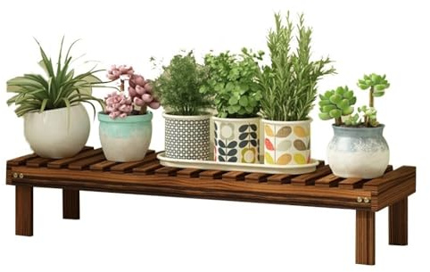 Pflanzenregale Garten Stufenhölzerner Blumenständer Balkongrünpflanzenständer Wohnzimmerblumentopfständer Gartendekorationsständer (Color : Brown, Size : 98x25x15cm)