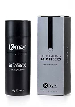 Kmax Hair Fibers, Fibras de Queratina para cabello de acción redensificante y para cubrir la calvicie de tamaño económico (32 gr) (Negro)