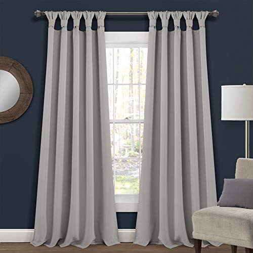 Lush Decor Insulated Knotted Tab Top Room Darkening Window Curtain Panels Pair 52W x 95L Light Gray - Living Room Curtains - Gray Bedroom Curtains