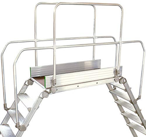 4 Tread Industrial Bridging Steps & Handle –Crossover Ladder– 0.9m x 0.5m Platform – Premium Aluminium Work Bridge Stairs & Handrail – Factory Machine Maintenance Ladders – 0.9m Tall Platform