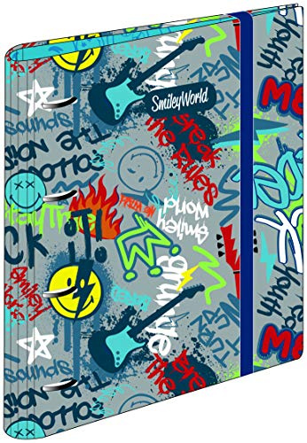 OFITURIA Carpeblock 4 Anillas Smiley Rebel, Carpeta Archivador 4 Anillas A4 Escolar con Goma, Carpeta Clasificadora Anillas Juvenil con Tapa Dura de Cartón de Gran Calidad - Medidas 27,5 x 32 x 5 cm