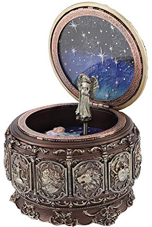 MAGT Spieluhr, Vintage Spieluhr 12 Sternbilder Spieluhr mit Sternbildern Rotierende Göttin LED Lichter Klassische Spieluhr als Geschenk(Aquarius)