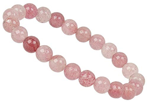 ELEDORO echtes Edelstein Perlen Armband - Natürliche Chakra Power Steine, Stretch Design, 8mm (Erdbeerquarz)