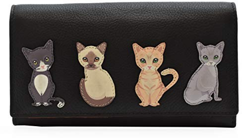 Mala Porte-monnaie en cuir avec inscription « Best Friends Sitting Cats Matinee » RFID 3528-65, Noir , M, Classique