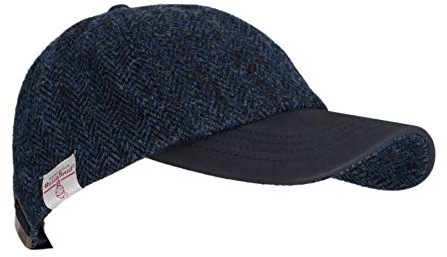 WALKER AND HAWKES Brungton - Basecap aus Harris-Tweed - Schirm aus Leder - Mitternachtsblau - Einheitsgröße