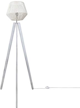 Paco Home Stehlampe Modern Wohnzimmer Schlafzimmer Rattan Optik Boho Korb Stehleuchte E27, Lampenfuß: Stehleuchte Weiß, Lampenschirm: Weiß (Ø33 cm)