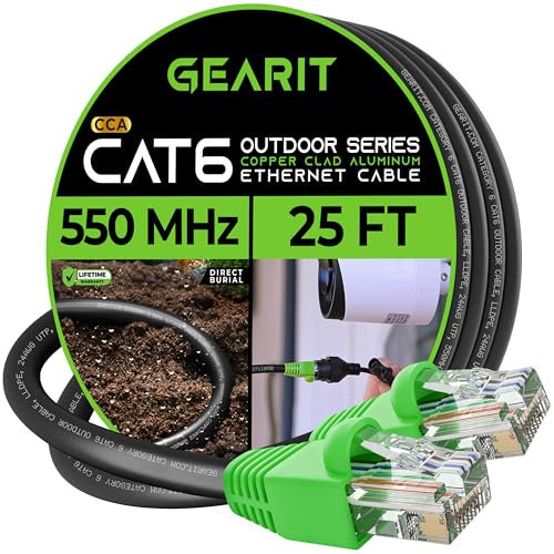 GearIT 8.7m Cat6 Direct Burial Ethernet Cable - Cat 6 Outdoor Waterproof, In-Ground, UV Jacket - UTP 550 Mhz High Speed Internet Broadband Network - CCA (8.7 Meters, 25 Feet)