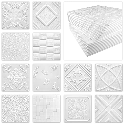 Panneaux de plafonds en polystyrène EPS - Panneaux de plafonds légers et robustes au design moderne - (10QM paquet économique DYNASTY 50x50cm) Dalles de plafond plafond pour pièce humide