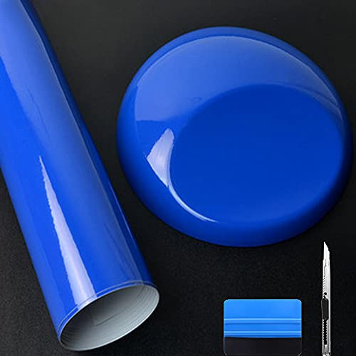 NewL Film Vinyle Bleu Brillant Auto-adhésif à libération d'air – Convient pour Une Utilisation en extérieur et Automobile